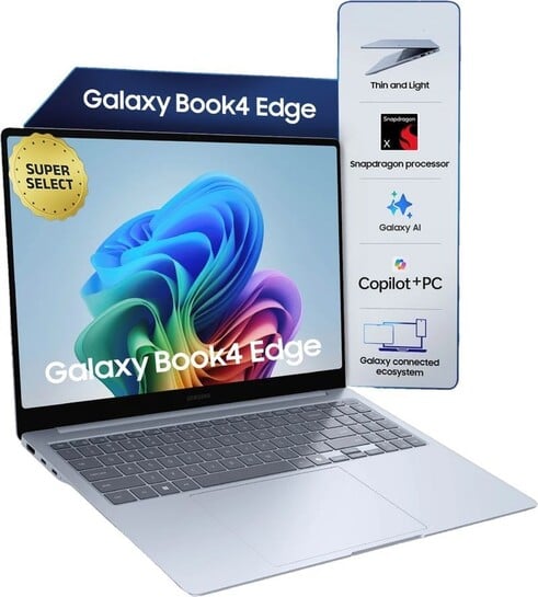 Click to enlarge Samsung Galaxy Book4 Edge Series Copilot AI-PC Full Metal Chasis Snapdragon X - (16 GB/512 GB SSD/Windows 11 Home) NP750XQB-KA1IN Thin and Light Laptop (15.6 Inch, Sapphire Blue, 1.55 Kg, With MS Office)