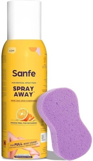 Sanfe Painless & Detan Hair Removal Cream For Chest, Legs, Arms & Underarm Spray (112 ml)