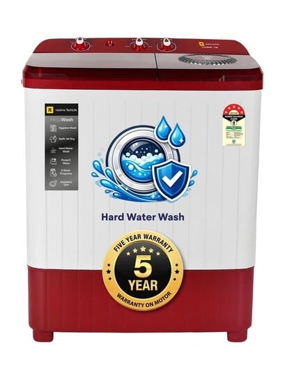 realme TechLife 7 kg with Hard Water Wash Protection and Swift Jet Dry Semi Automatic Top Load Maroon, White
