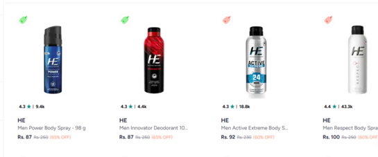 Buy HE Deodorants Online | HE Power, Innovator & Active Extreme Starting at ₹87