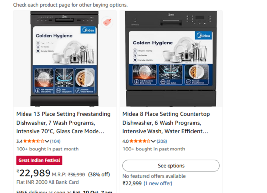 Click to enlarge Midea 13 Place Setting Freestanding Dishwasher,