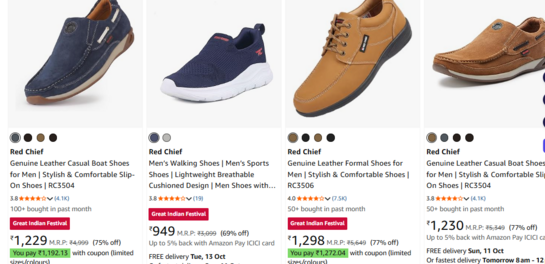 Red Chief Men's Genuine Leather Casual Boat Shoes | Slip-On Loafers for Men (RC3504, Navy)