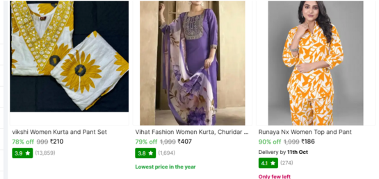 Click to enlarge Vikshi Women's Sunflower Print Kurta and Pant Set with V-Neck Embroidery