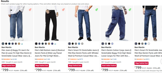 Ben Martin Men's Loose Baggy Fit Denim Jeans | High-Rise Stretchable Casual Wide Leg Jeans (Light Blue)
