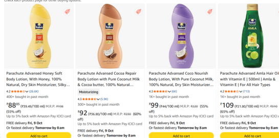 Parachute Advansed Honey Soft Body Lotion - 100% Natural Honey & Coconut Milk Moisturizer for Dry Skin