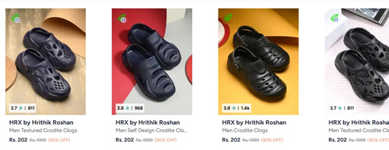 90% OFF Flash Sale! HRX by Hrithik Roshan Men's Croslite Clogs Starting @ Rs. 202!