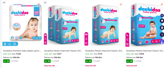 Doobidoo Premium Baby Diaper Pants Size S (60 Count, 4–8 kg) Jumbo Pack
