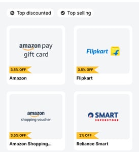 Zillion App Reward | Gift Cards 3.5% off | Apay | ASV | FK