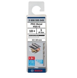 Bosch Professional Metal Drill Bits HSS-G, DIN 338, 1mm, Working Length- 12mm, Total Length- 34mm, Pack Of 10