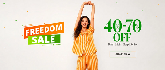 Clovia - Freedom Sale | 40% - 70% Off on Bras|Briefs|Sleep|Active