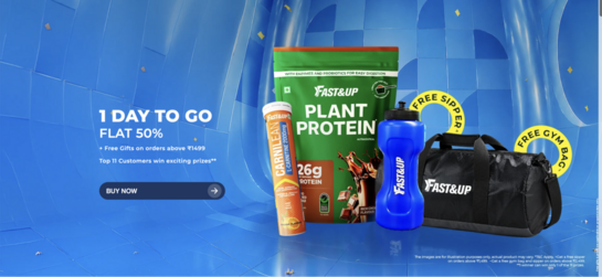 Flat 50% OFF + Free Gifts - Free Sipper , Free GYM Bag