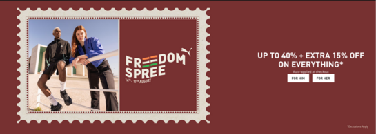 Puma - Freedom Spree | Upto 40% + Extra 15% Off on everything*