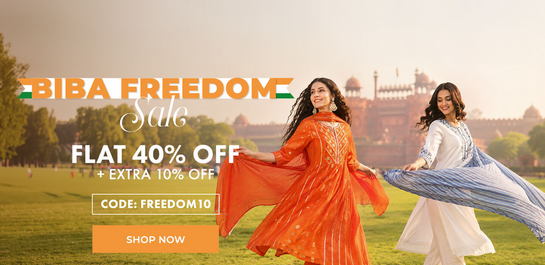 BIBA Freedom Sale Is LIVE! Enjoy FLAT 40% OFF + EXTRA 10% OFF