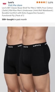 Levi's 001 Classic Boxer Brief for Men | 100% Pure Cotton | Solid | Mid-Rise Men's Underwear | Anti-Roll Waistband | Durable Comfort with Extra Supportive Gusset | Functional Fly | Pack of 2