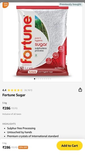 Fortune sugar 5kg at Rs.286 on Amazon Now