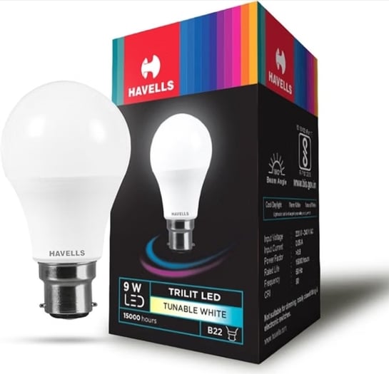 Havells (3 in 1) 9W LED Bulb for Home & Office |B22 LED Bulb Base |Cool Day White Light (6500K/4000k/3000k) |4Kv Surge Protection |High Voltage Protection |Eco Friendly Energy Efficient | Pack of 1