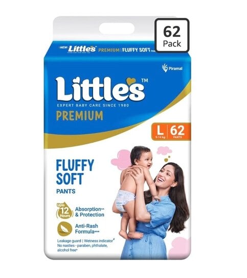 Click to enlarge Little's Premium Baby Diapers L Size (Large) Pants Style | 9-14 kg | 62 Count