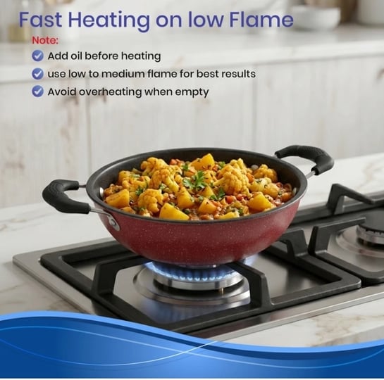 Click to enlarge Dozy Premium 28cm Non-Stick Granite Kadhai - Induction & Flame Safe (500g) Kadhai 28 cm diameter with Lid 3 L capacity (Cast Iron, Non-stick, Induction Bottom)
