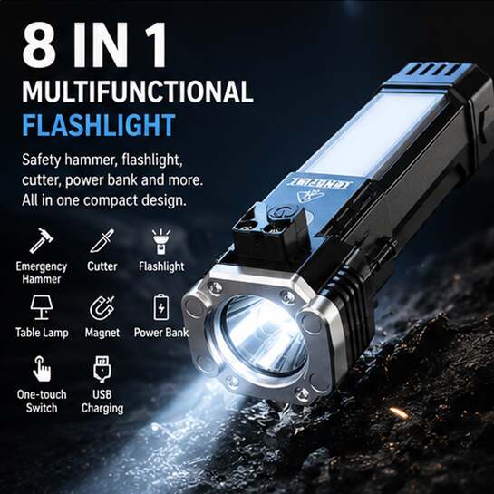 8-in-1 Rechargeable Emergency LED Flashlight Torch with Power Bank