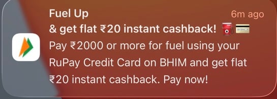 BHIM: Fuel Up & get flat Rs 20 instant cashback!