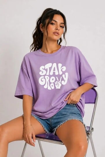 Click to enlarge Double the Looks, Single Price! Reversible Cotton Blend Purple T-Shirt for Women