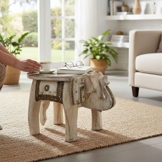 Wooden White Mini Stool – Stylish Table Decor & Art Piece | Great Deal