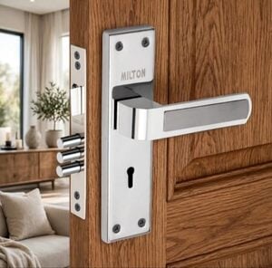 Milton Stainless Steel Mortise Lock with Keyhole, Chrome Finish Door Handle Set with Keys and Hardware Included MSS- Hockey