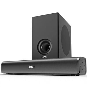 Click to enlarge Mivi Hip Hop 300 Soundbar with Subwoofer, 90 Watts Compact Home Theatre Sound Bar and 1 External Sub-woofer, 2.1 Channel, Multiple Input Modes, Bluetooth v5.3, Made in India