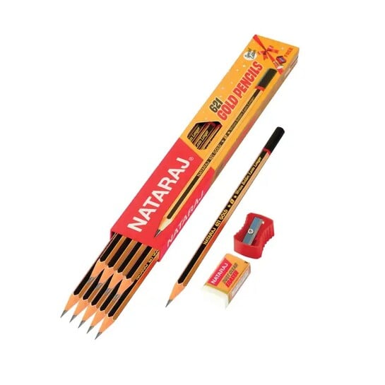 Click to enlarge Zepto - Nataraj 621 Special Edition Gold Pencils 10 pc | Free Eraser & Sharpener