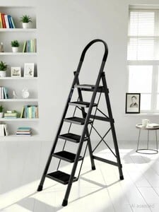 Plantex Ladder for Home/Anti-Skid Strong Foldable Wide 6 Step Ladder-(Apex -Black) Steel Ladder (With Platform)