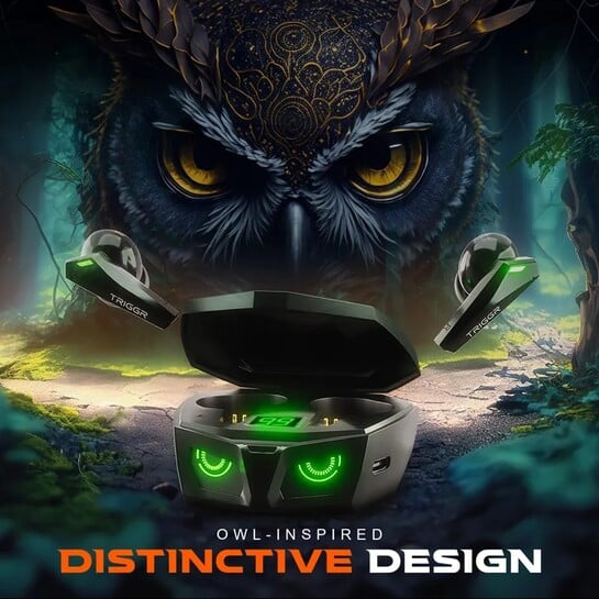 TRIGGR Kraken X1 True Wireless Gaming Earbuds with Digital Battery Display (Black)