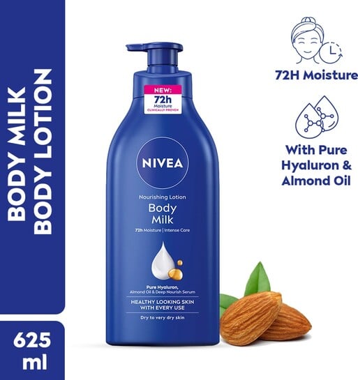 NIVEA Nourishing Body Milk with 72H Moisture, Hyaluron & Almond Oil (625 ml)
