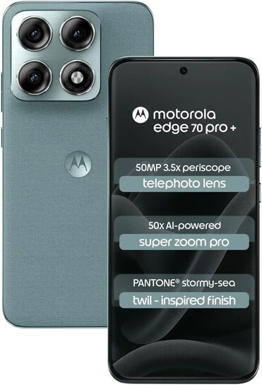 MOTOROLA Edge 70 Pro+ (Twill Inspired PANTONE Stormy sea (Green), 256 GB) (12 GB RAM)
