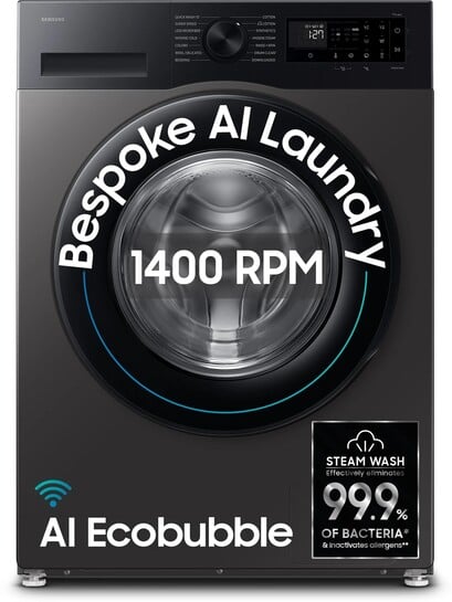 Samsung 9 kg 5 Star, AI Ecobubble, Super Speed, Wi-Fi, Hygiene Steam, Digital Inverter Motor Fully Automatic Front Load with In-built Heater Grey (WW90DG5U24AXTL)