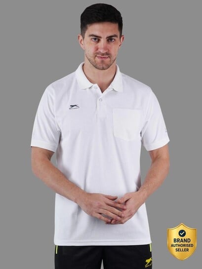 Shiv Naresh Men Self Design Polo Neck Polyester White T-Shirt