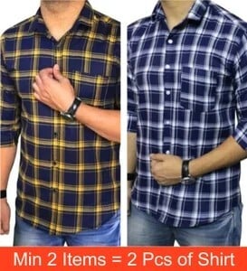 Mark Leurent Men Checkered Casual Blue, Yellow, White Shirt