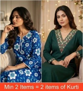 VROEGER Women Printed, Embroidered Kurta
