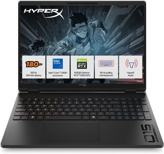 HP HyperX Omen Intel Core 7 240H - (24 GB/1 TB SSD/Windows 11 Home/8 GB Graphics/NVIDIA GeForce RTX 5050) 15-ga0054TX Gaming Laptop (15.3 inch, Shadow Black, 2.21 kg, With MS Office)