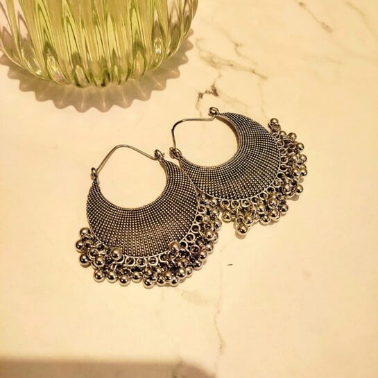 (75 % OFF on BHIM )Silver Oxidised Ghungroo Earrings @212