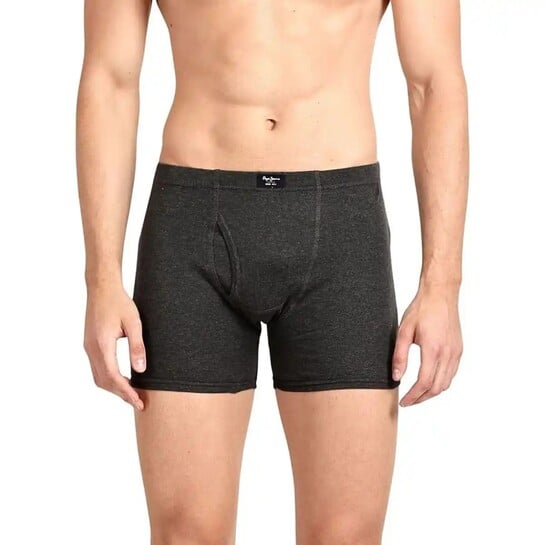 Click to enlarge Pepe Jeans Mens Charcoal Melange 100% Cotton Solid Trunk - Pack of 2 (S)
