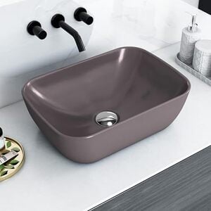 Plantex Basin for Bathroom/Ceramic Table Top Wash Basin/Over Counter Washbasin for Restaurant, Hotel (Brown, 18 x 13 x 5.5 Inch)