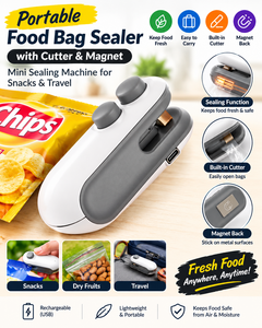 Portable Food Bag Sealer with Cutter & Magnet | Mini Rechargeable Heat Sealing Machine for Snacks, Chips & Travel