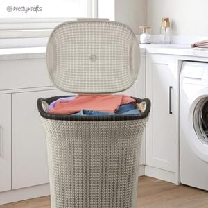 PrettyKrafts 60 L Plastic Laundry Basket with Lid | Large Clothes & Toy Storage Bin 61×45×35 cm | Durable Ventilated Knit Design | Easy-Grip Handles | Ideal for Home & Kids Room Organiser