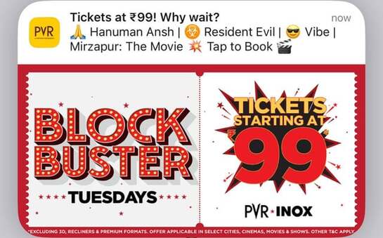 PVR INOX Blockbuster Tuesday Movies Tickets Starting at ₹99