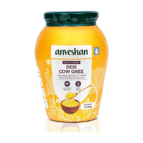Anveshan Traditionally Bilona-Churned A2 Cow Ghee Glass Bottle (1...more
