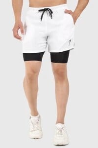 Fuaark Men White Slim Fit Training or Gym Rapid Dry Sports Shorts