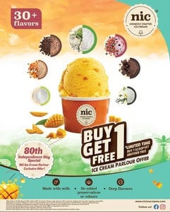 NIC Ice Cream Parlour : Buy 1 Get 1 Scoop of Ice Cream Free (14th August - 15th August)