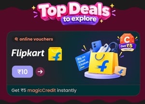 Magicpin 101 Shop : Get 5 Credits Back on 10Rs Flipkart & 25 Credits Back on 50Rs Phonepe Voucher