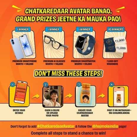 Dabur Hajmola Chatkaredaar Avtar Contest - Create your avtar and win Smartphone, AI Glasses, smartwatch & more