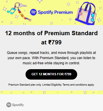 12 months of Spotify Premium Standard at ₹799